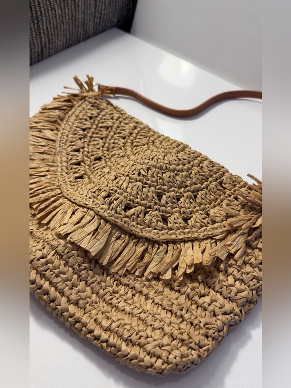 H$M Woven Fringe Crossbody Bag in Natural